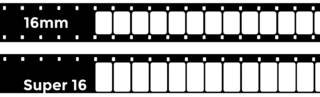 16 millimeter and Super 16 millimeter film strip comparison