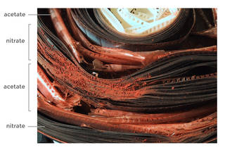 Acetate and nitrate film inter-spliced